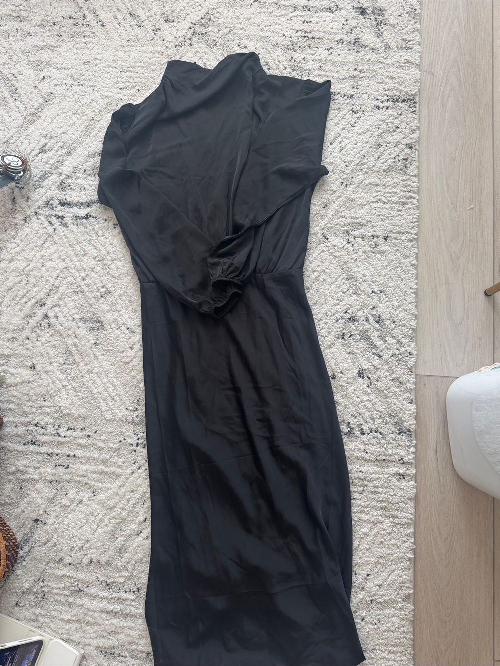 Black Long Sleeve Long High Neck Satin Dress